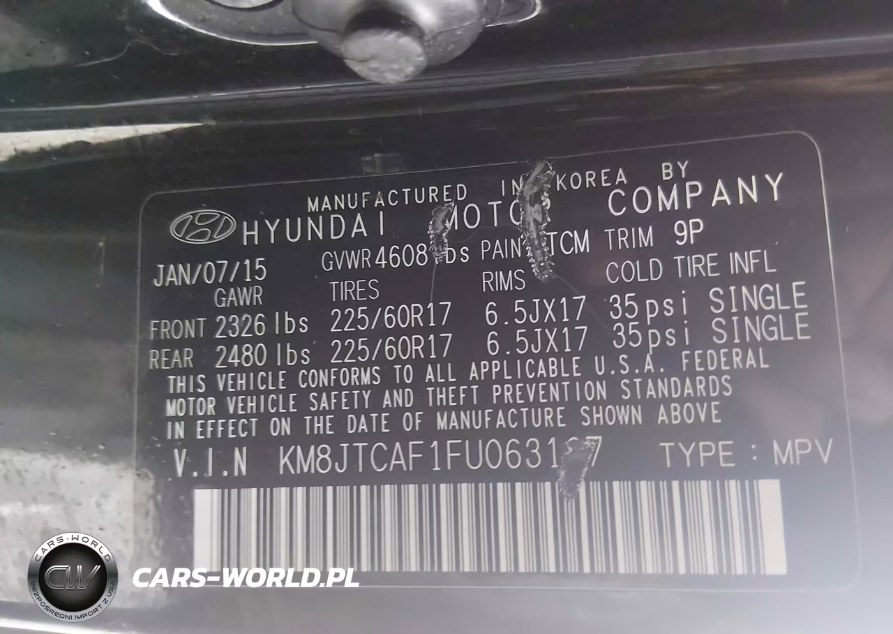 2015 Hyundai Tucson Gls VIN:KM8JTCAF1FU063167 - 9