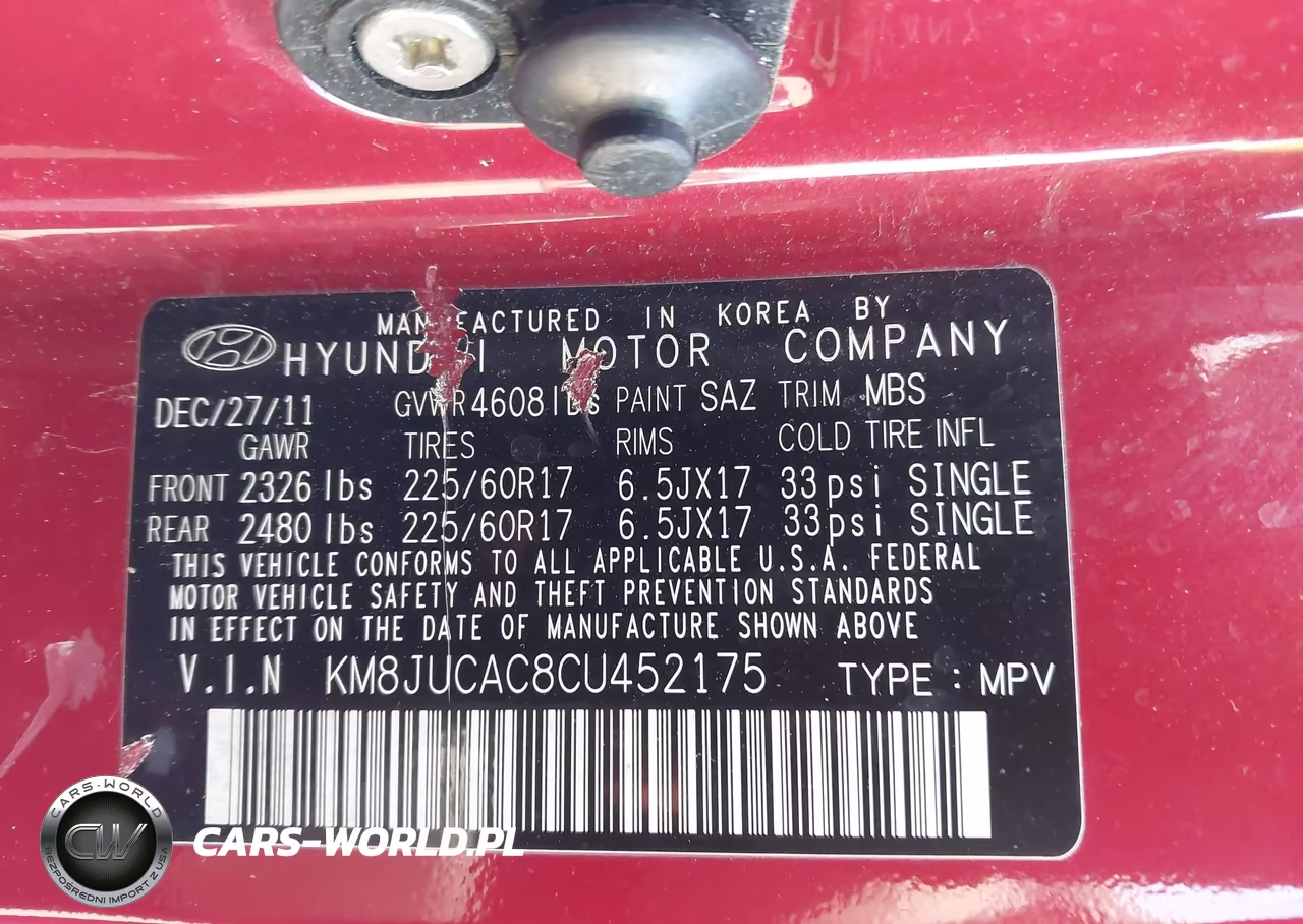 2012 Hyundai Tucson Gls VIN:KM8JUCAC8CU452175 - 9