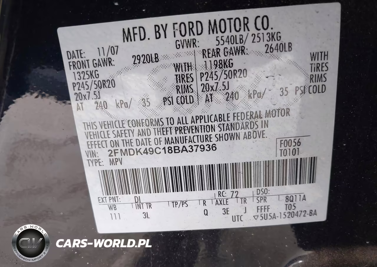 2008 Ford Edge Limited VIN:2FMDK49C18BA37936 - 9