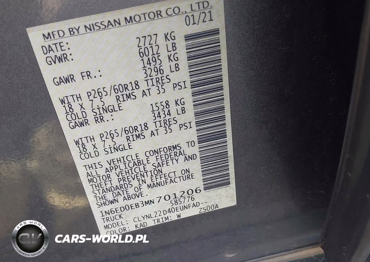 2021 Nissan Frontier Sv 4X4 VIN:1N6ED0EB3MN701206 - 9
