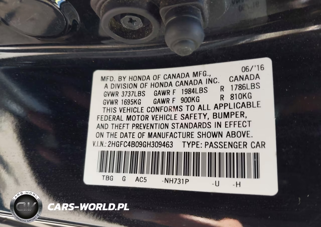 2016 Honda Civic Lx-P VIN:2HGFC4B09GH309463 - 9