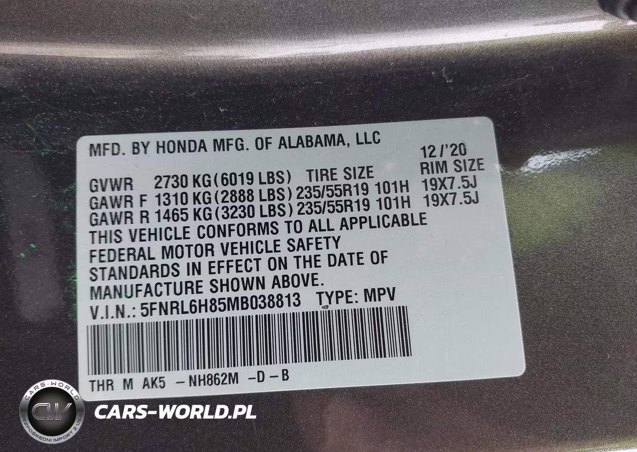 2021 Honda Odyssey Touring VIN:5FNRL6H85MB038813 - 9