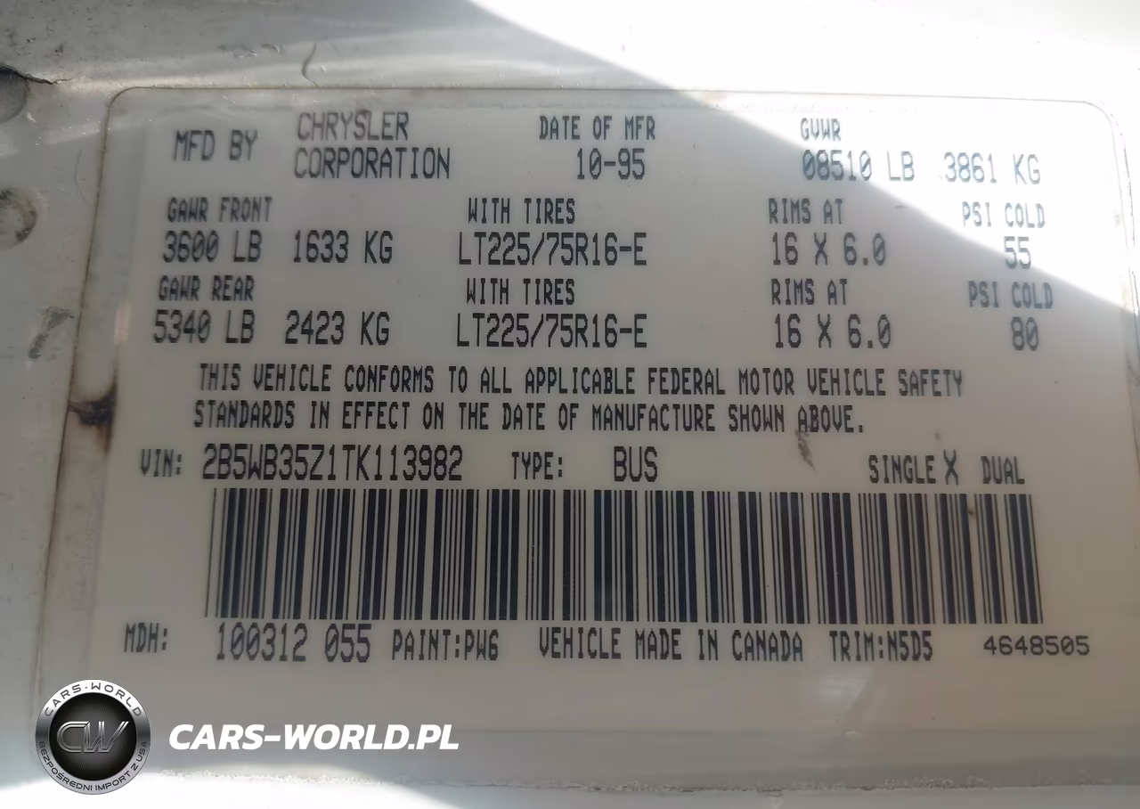 1996 Dodge Ram Wagon B3500 VIN:2B5WB35Z1TK113982 - 9