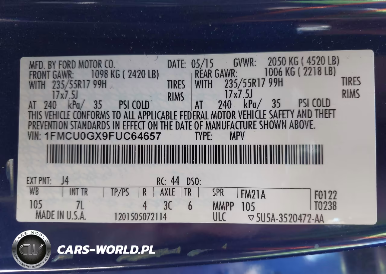 2015 Ford Escape Se VIN:1FMCU0GX9FUC64657 - 9