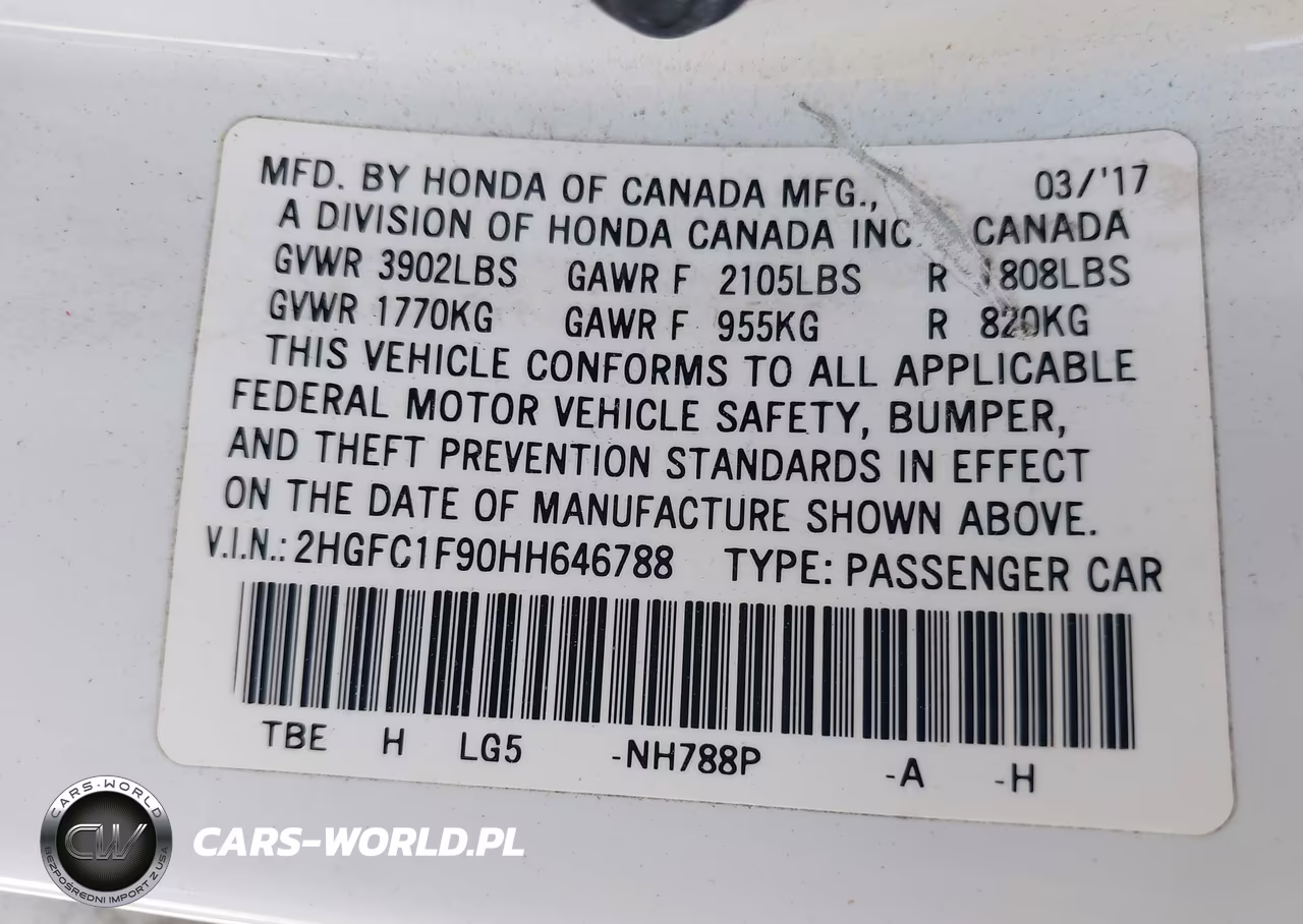 2017 Honda Civic Touring VIN:2HGFC1F90HH646788 - 9