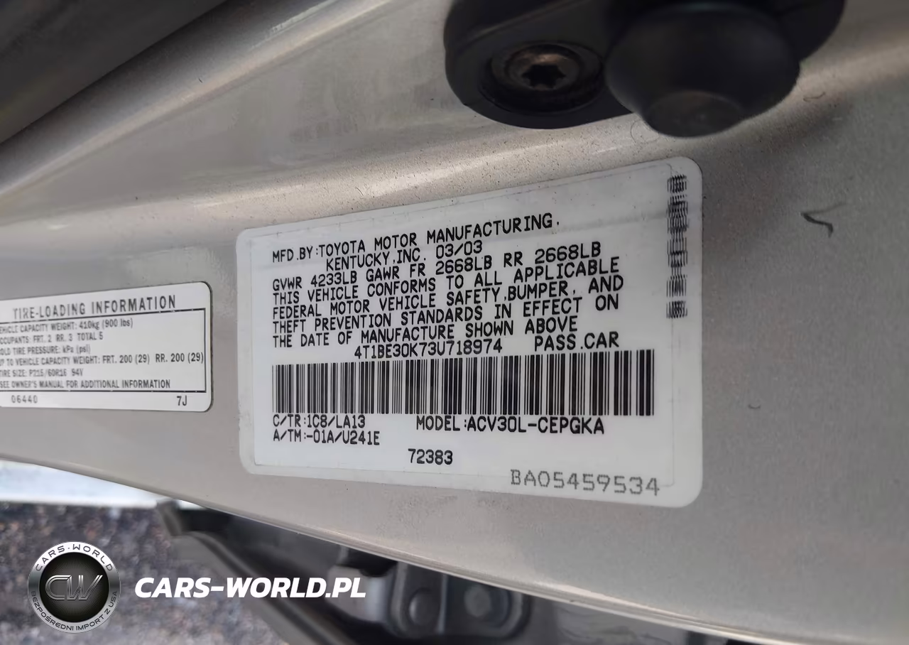 2003 Toyota Camry Xle VIN:4T1BE30K73U718974 - 9
