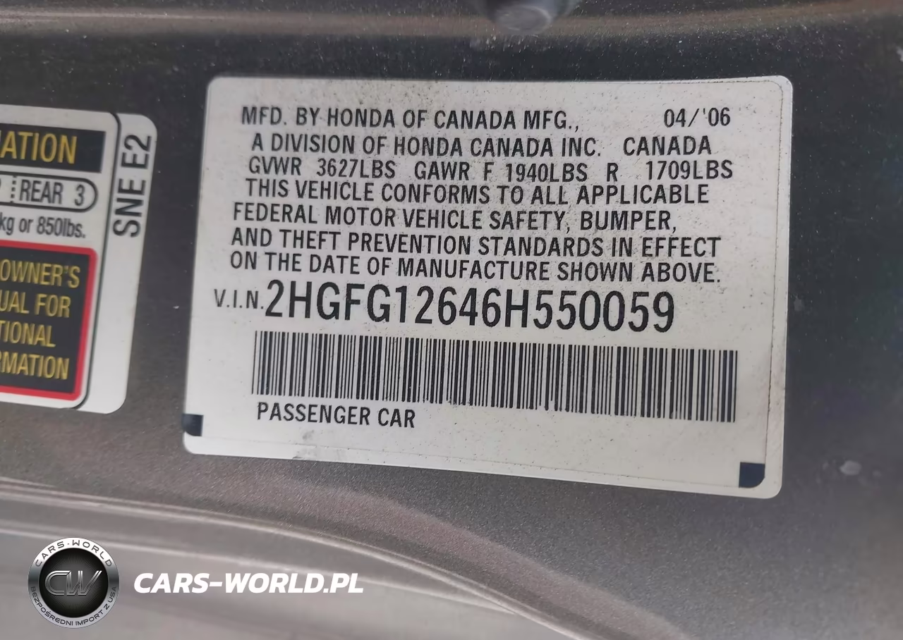 2006 Honda Civic Lx VIN:2HGFG12646H550059 - 9