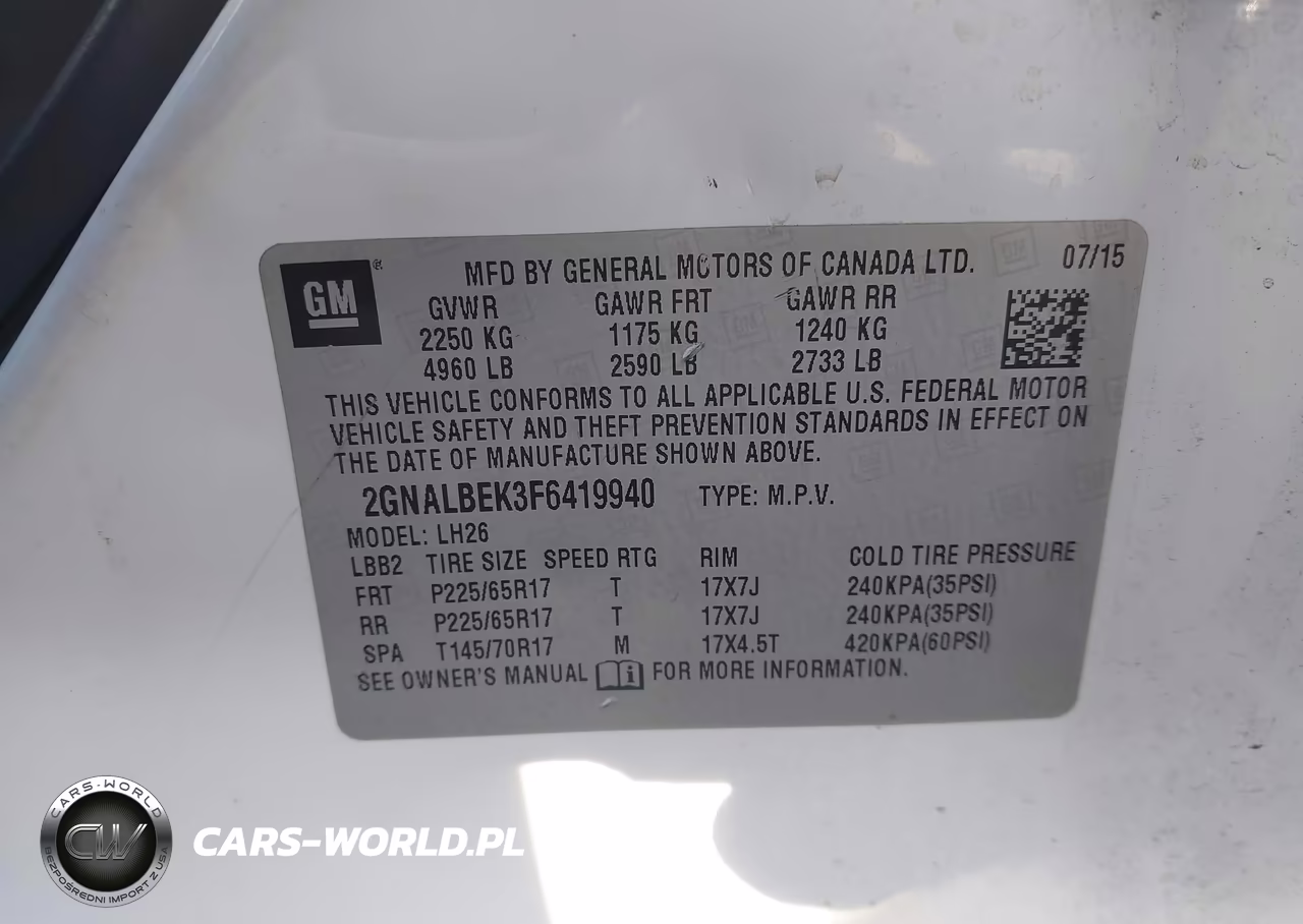 2015 Chevrolet Equinox 1Lt VIN:2GNALBEK3F6419940 - 9