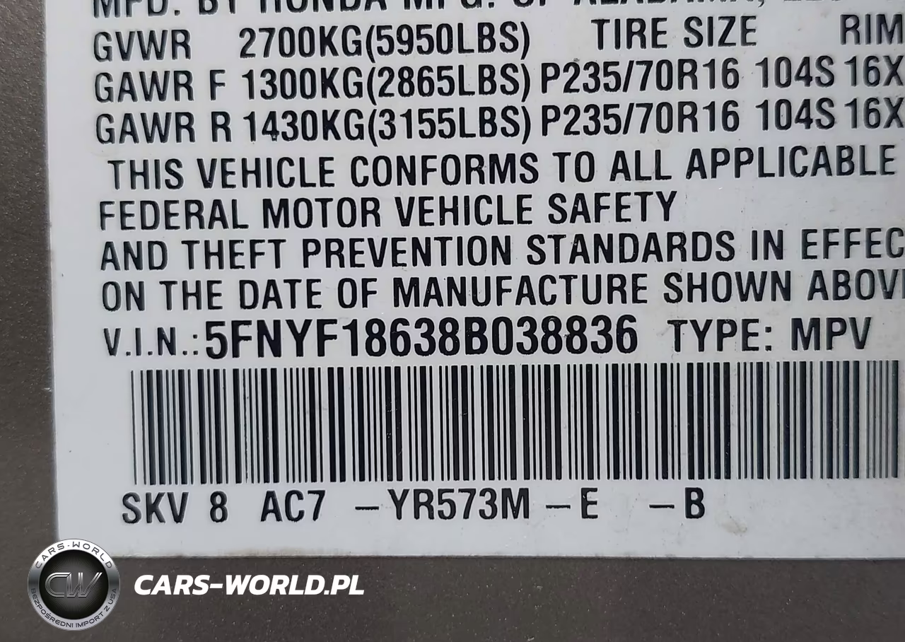 2008 Honda Pilot Ex-L VIN:5FNYF18638B038836 - 9