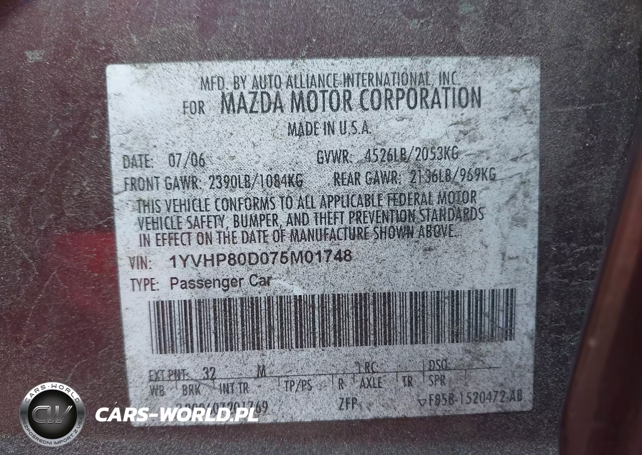 2007 Mazda Mazda6 S Sport Ve VIN:1YVHP80D075M01748 - 9