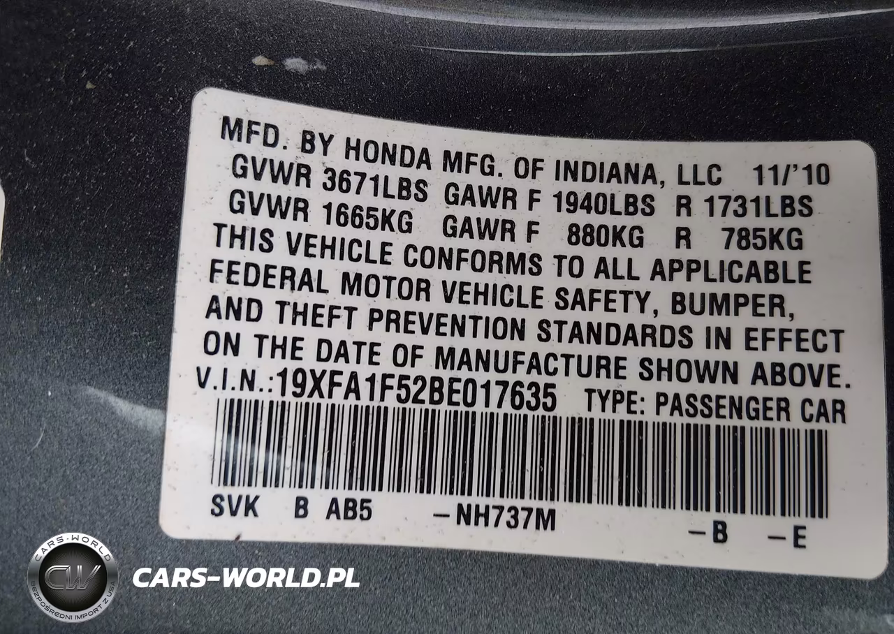 2011 Honda Civic Lx VIN:19XFA1F52BE017635 - 9