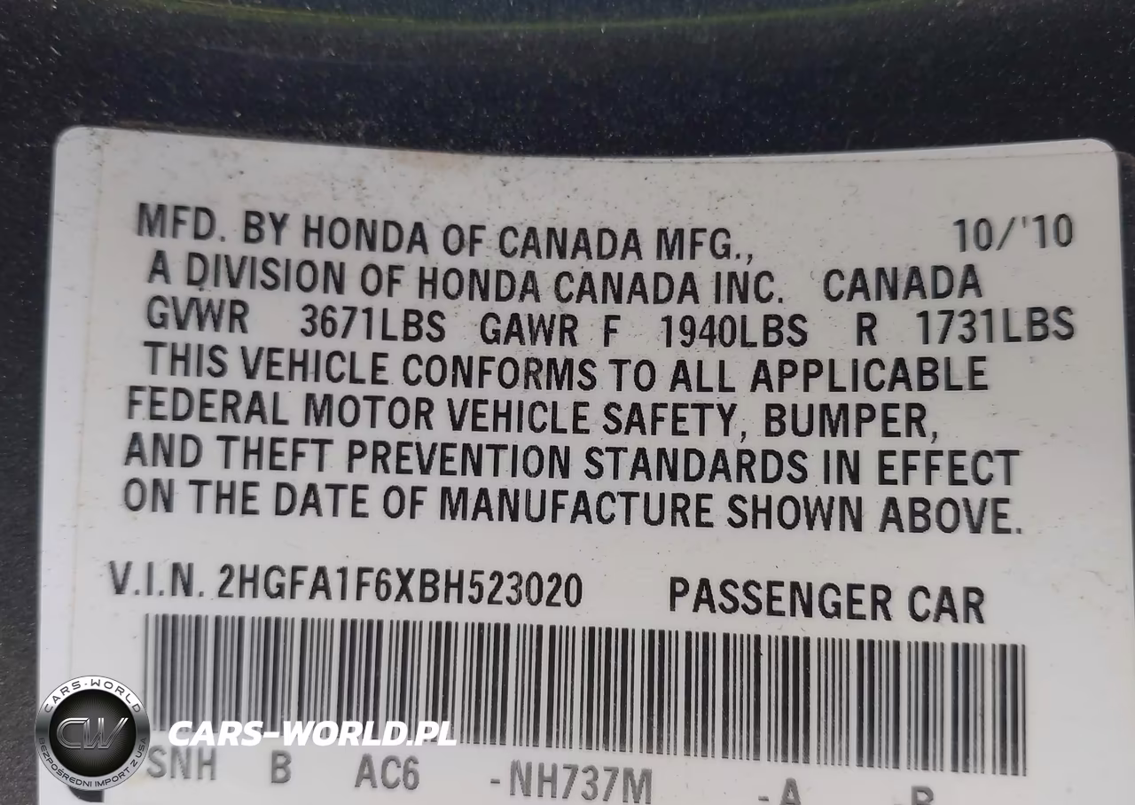 2011 Honda Civic Lx-S VIN:2HGFA1F6XBH523020 - 9
