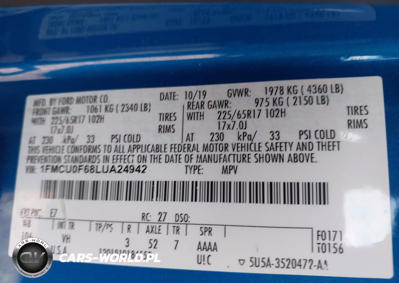 2020 Ford Escape S VIN:1FMCU0F68LUA24942 - 9