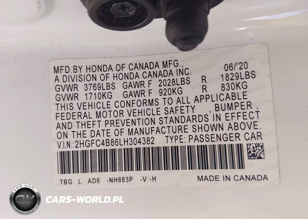 2020 Honda Civic Sport VIN:2HGFC4B86LH304382 - 9