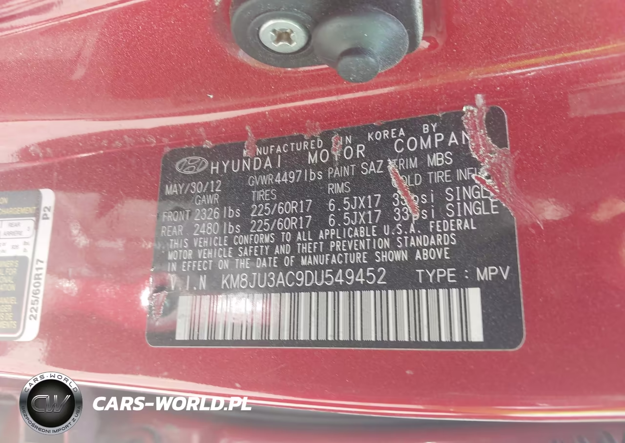 2013 Hyundai Tucson Gls VIN:KM8JU3AC9DU549452 - 9