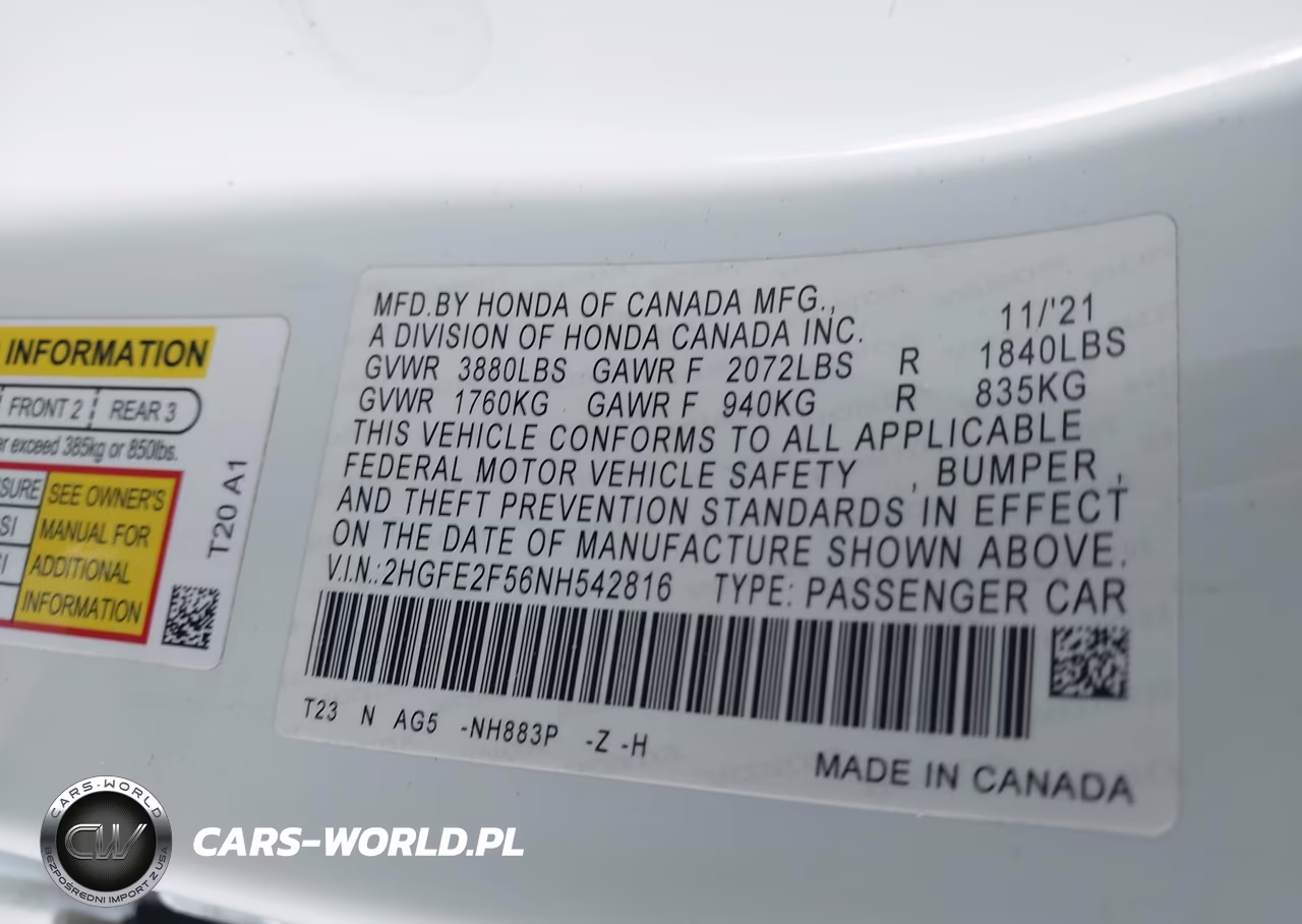 2022 Honda Civic Sport VIN:2HGFE2F56NH542816 - 9