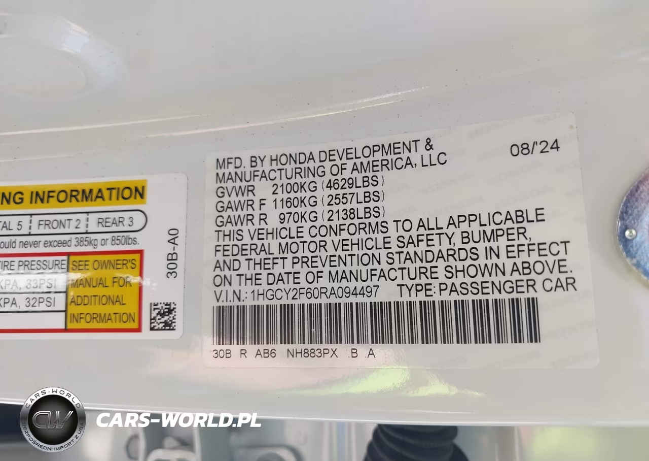 2024 Honda Accord Hybrid Ex-L VIN:1HGCY2F60RA094497 - 9