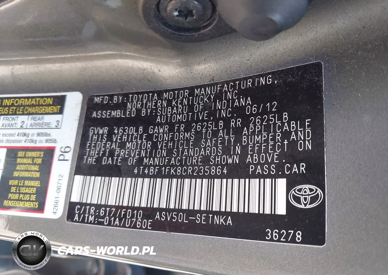 2012 Toyota Camry Le VIN:4T4BF1FK8CR235864 - 9