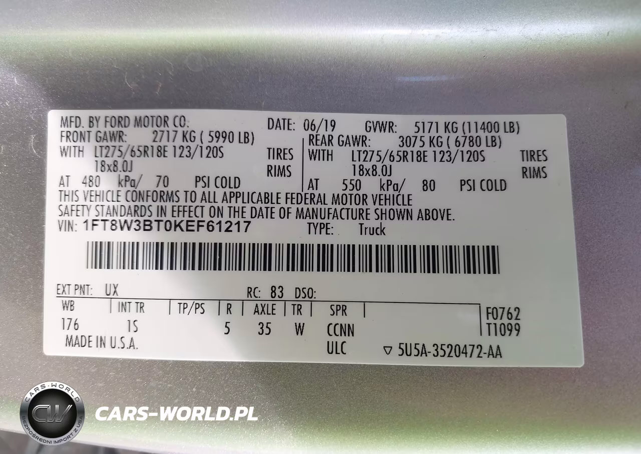 2019 Ford F-350 Xl VIN:1FT8W3BT0KEF61217 - 9
