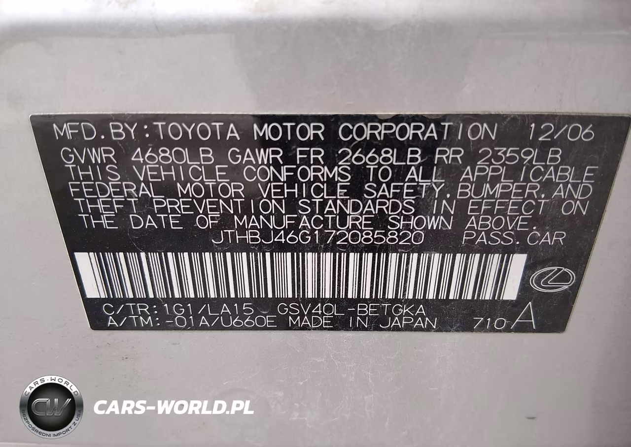 2007 Lexus Es 350 VIN:JTHBJ46G172085820 - 9