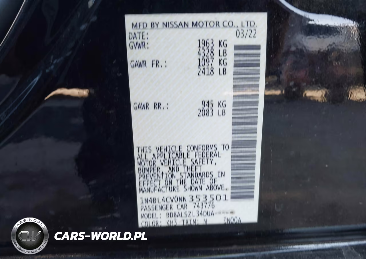 2022 Nissan Altima Sr Fwd VIN:1N4BL4CV0NN353501 - 9