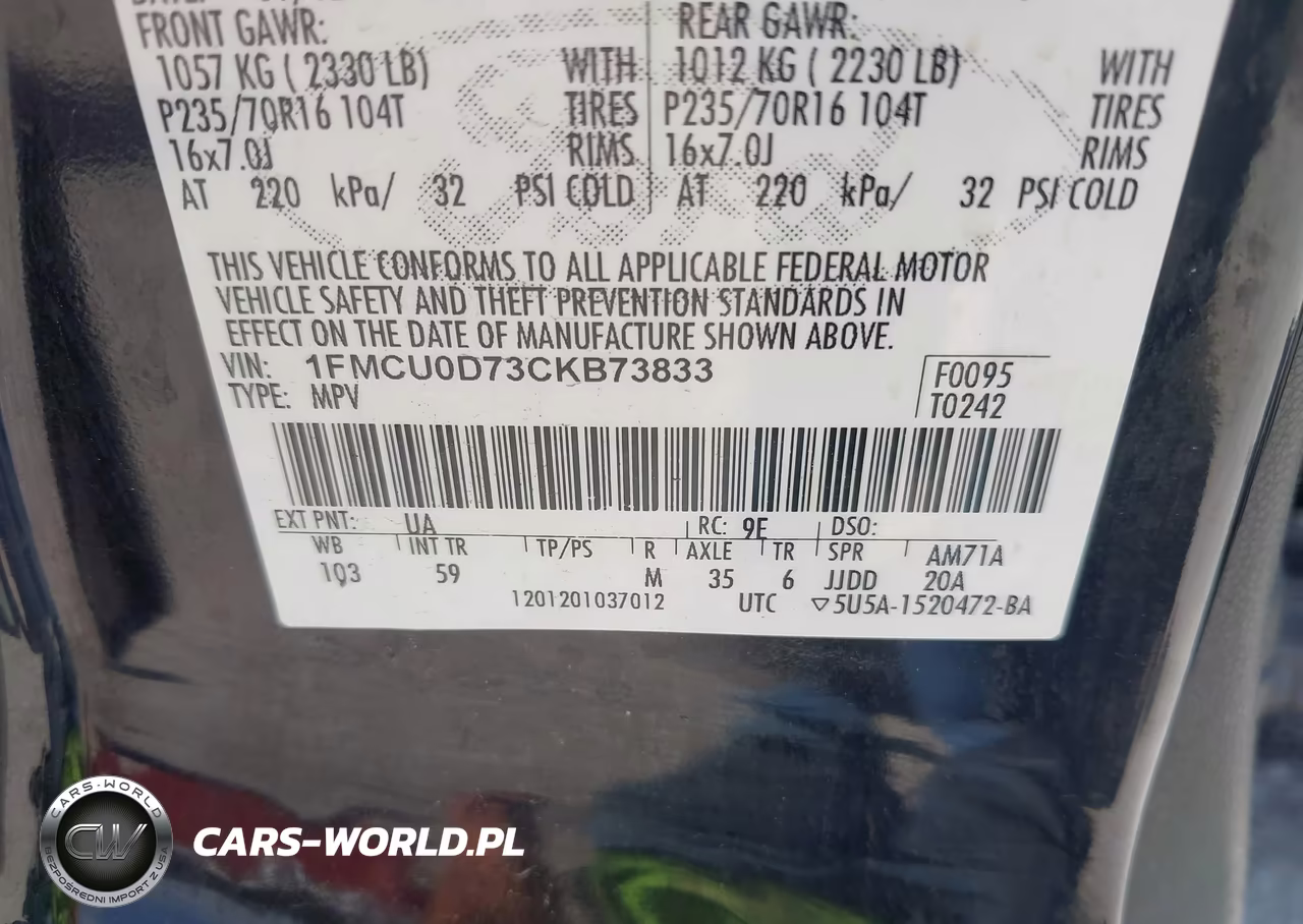 2012 Ford Escape Xlt VIN:1FMCU0D73CKB73833 - 9