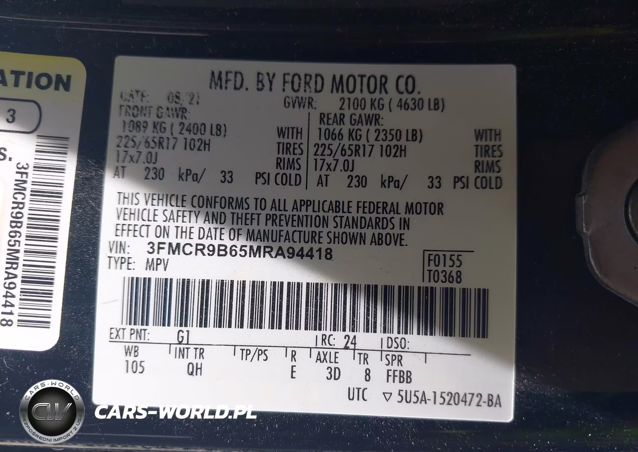 2021 Ford Bronco Sport Big Bend VIN:3FMCR9B65MRA94418 - 9