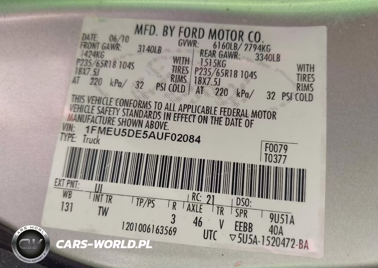 2010 Ford Explorer Sport Trac Limited VIN:1FMEU5DE5AUF02084 - 9