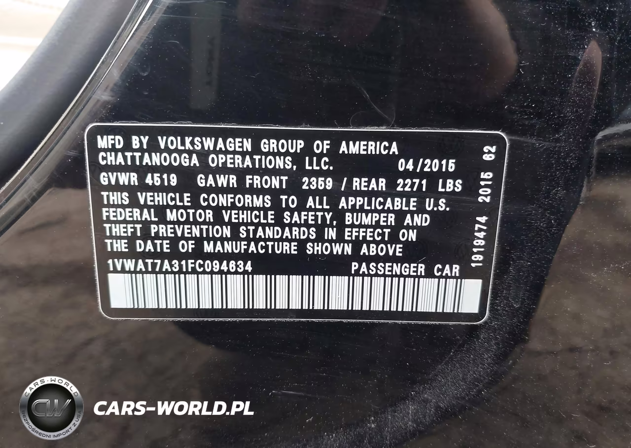2015 Volkswagen Passat 1.8T Limited Edition VIN:1VWAT7A31FC094634 - 9