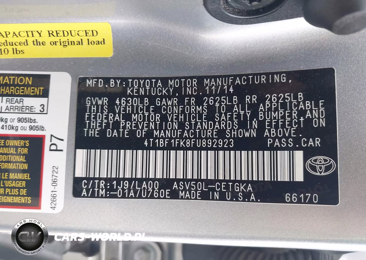 2015 Toyota Camry Xle VIN:4T1BF1FK8FU892923 - 9