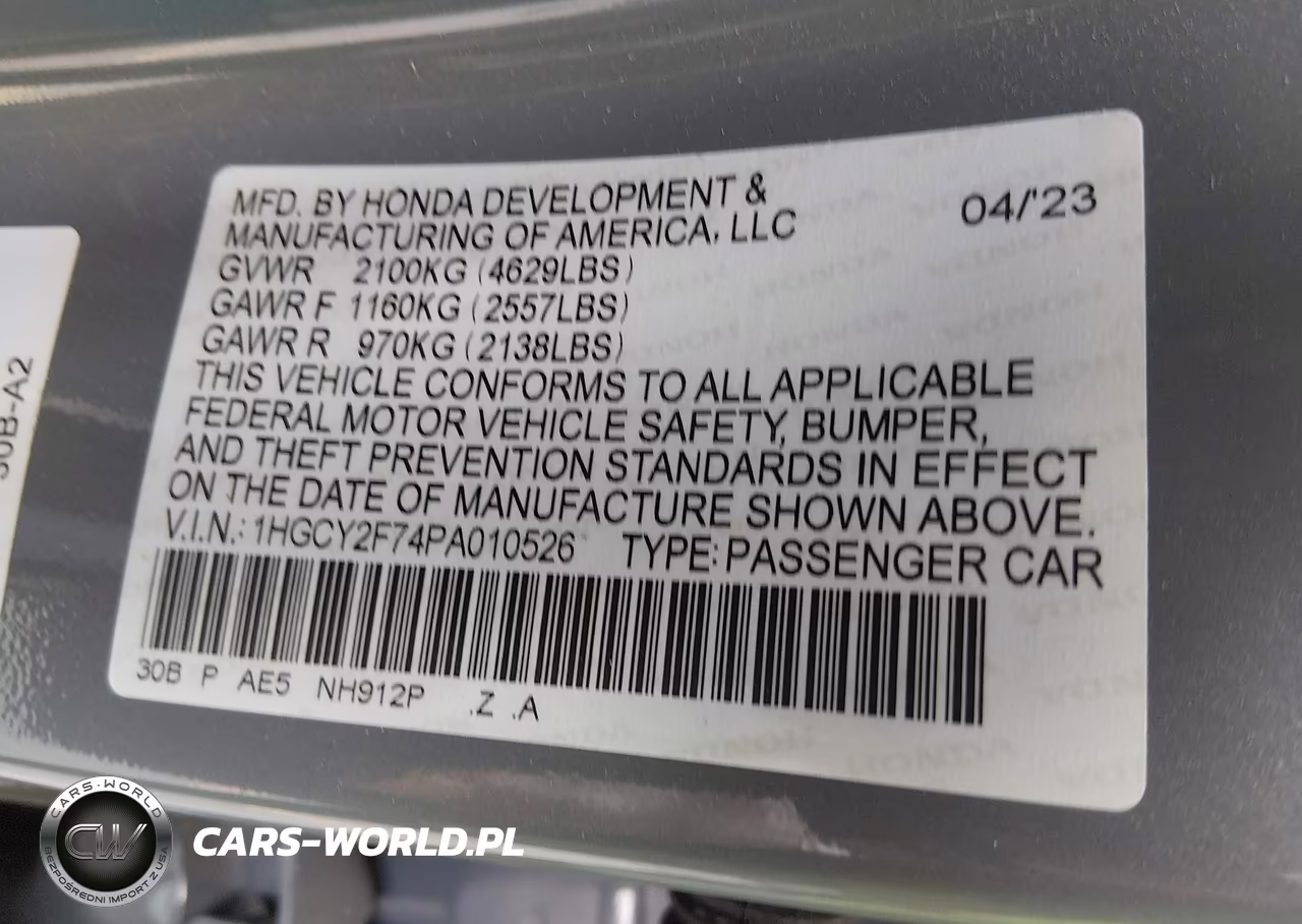 2023 Honda Accord Hybrid Sport-L VIN:1HGCY2F74PA010526 - 9