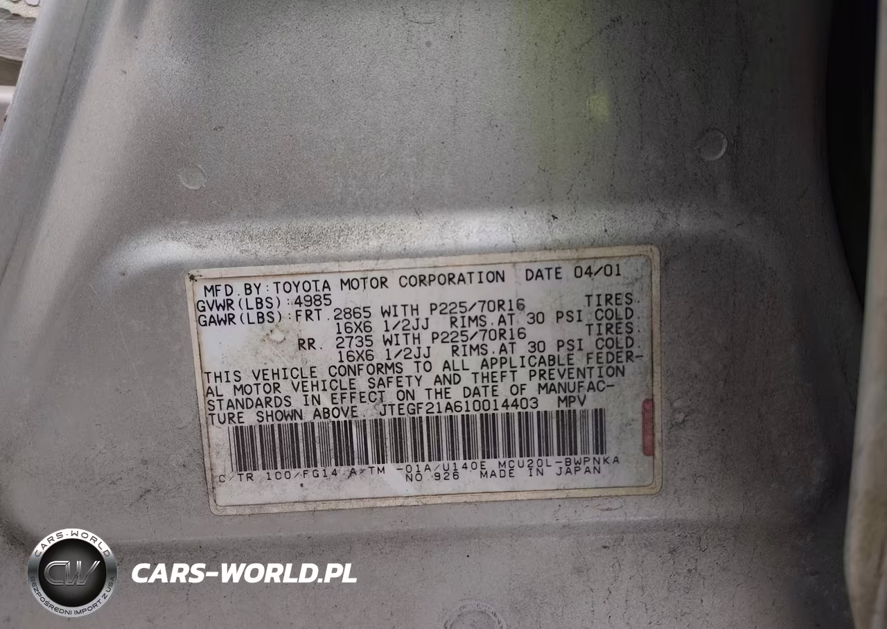2001 Toyota Highlander V6 VIN:JTEGF21A610014403 - 9