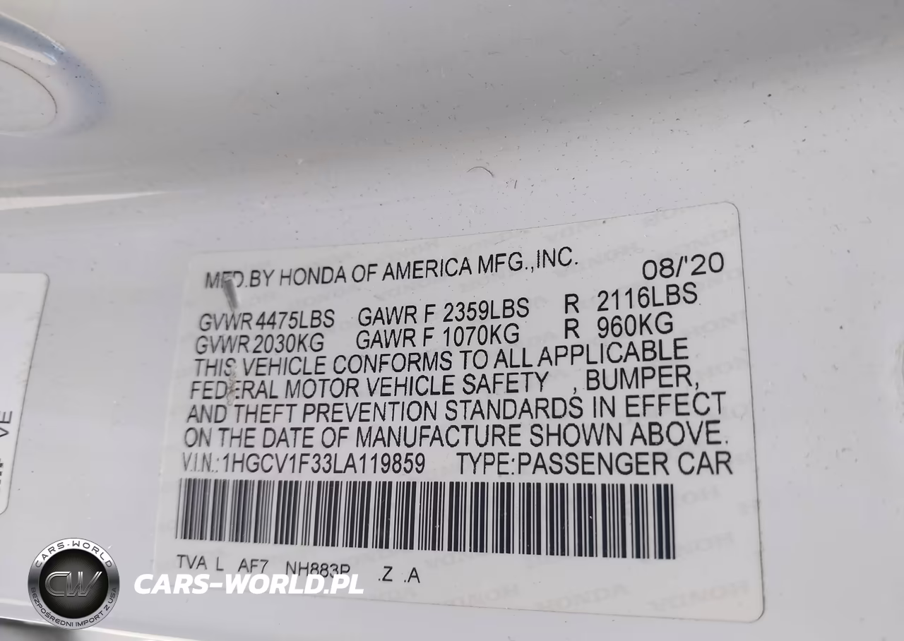 2020 Honda Accord Sport VIN:1HGCV1F33LA119859 - 9