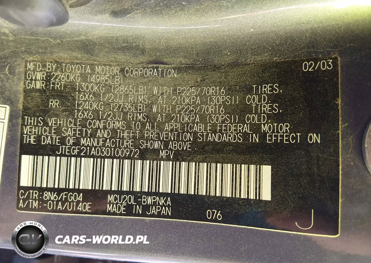 2003 Toyota Highlander V6 VIN:JTEGF21A030100972 - 9