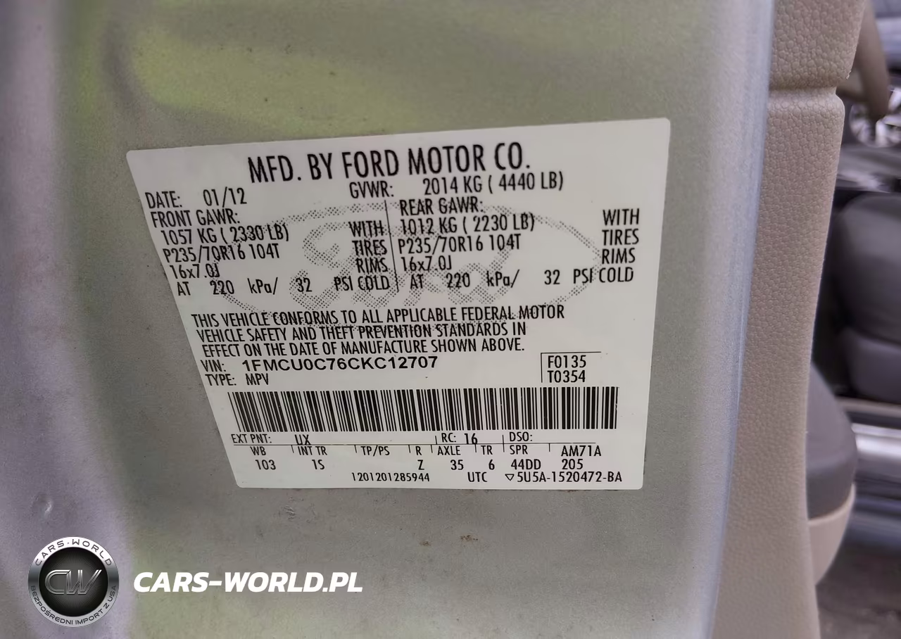 2012 Ford Escape Xls VIN:1FMCU0C76CKC12707 - 9