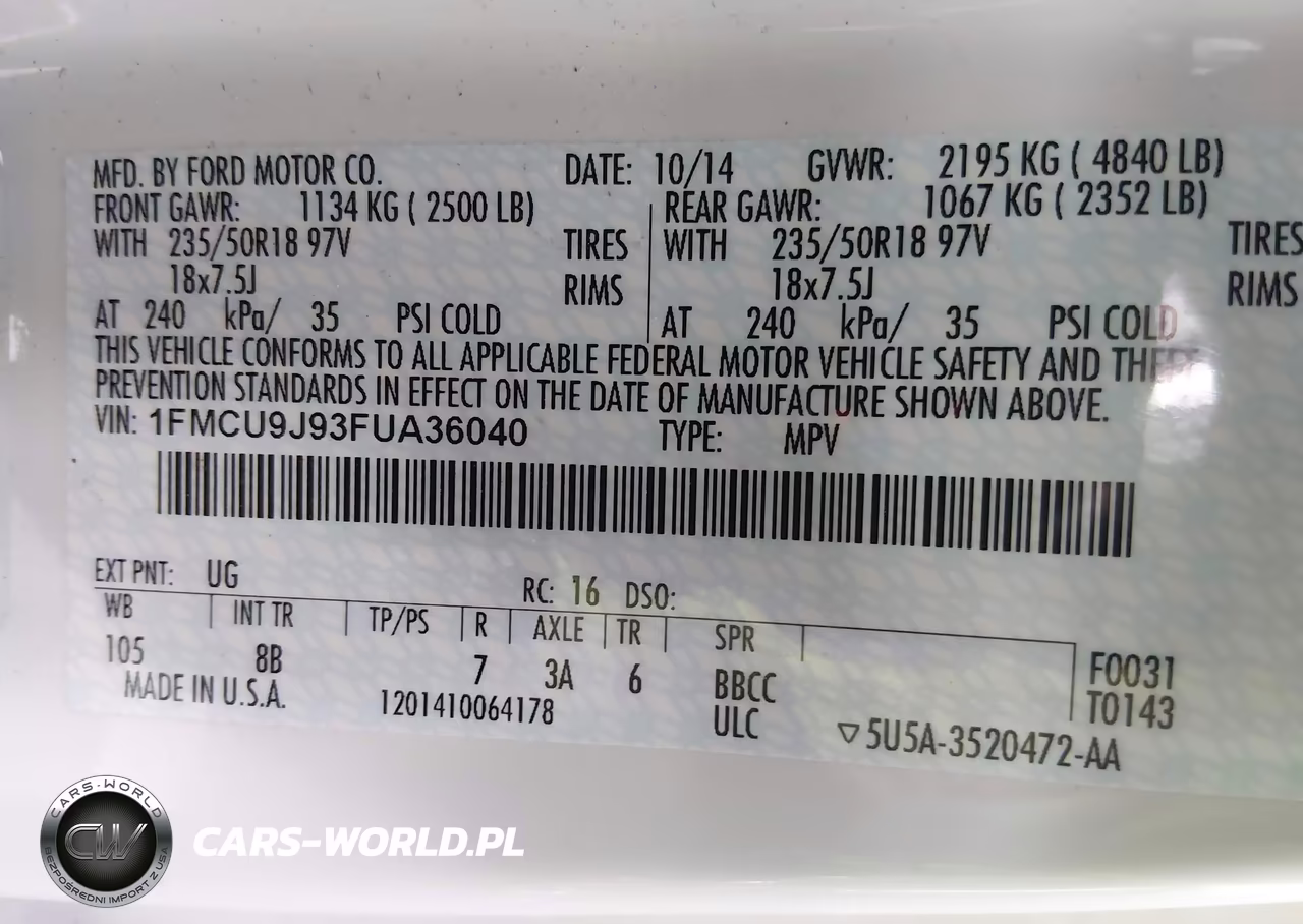 2015 Ford Escape Titanium VIN:1FMCU9J93FUA36040 - 9