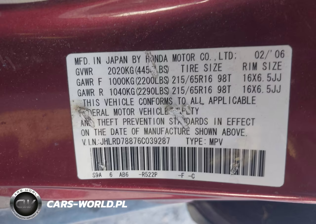2006 Honda Cr-V Ex VIN:JHLRD78876C039287 - 9