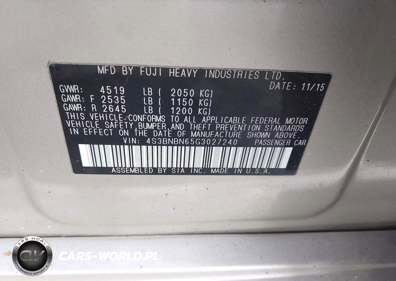 2016 Subaru Legacy 2.5I Limited VIN:4S3BNBN65G3027240 - 9