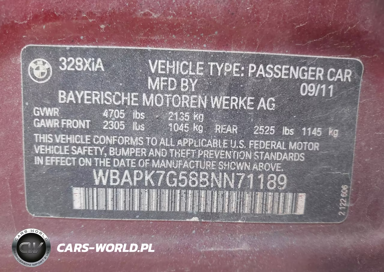 2011 BMW 328I xDrive VIN:WBAPK7G58BNN71189 - 9