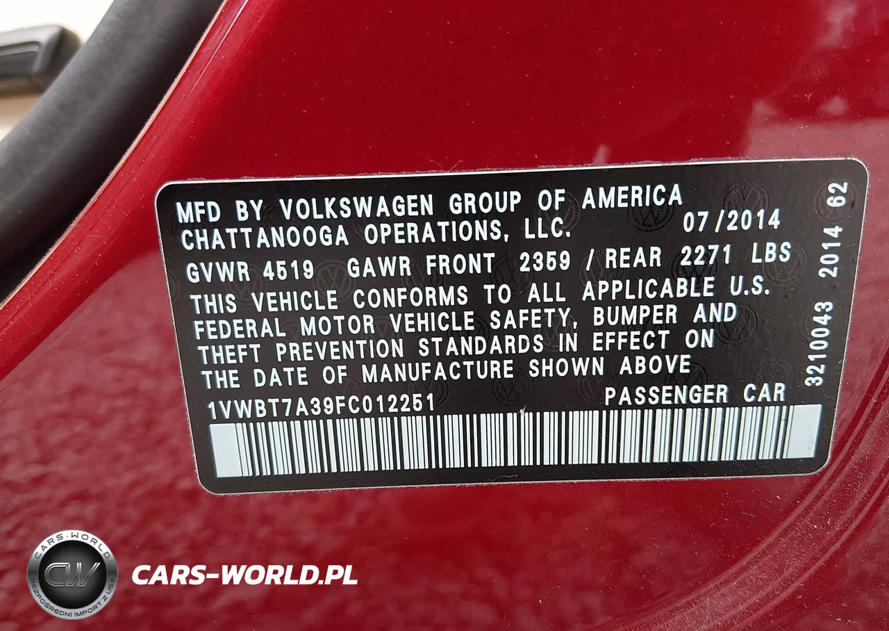 2015 Volkswagen Passat 1.8T Se VIN:1VWBT7A39FC012251 - 9