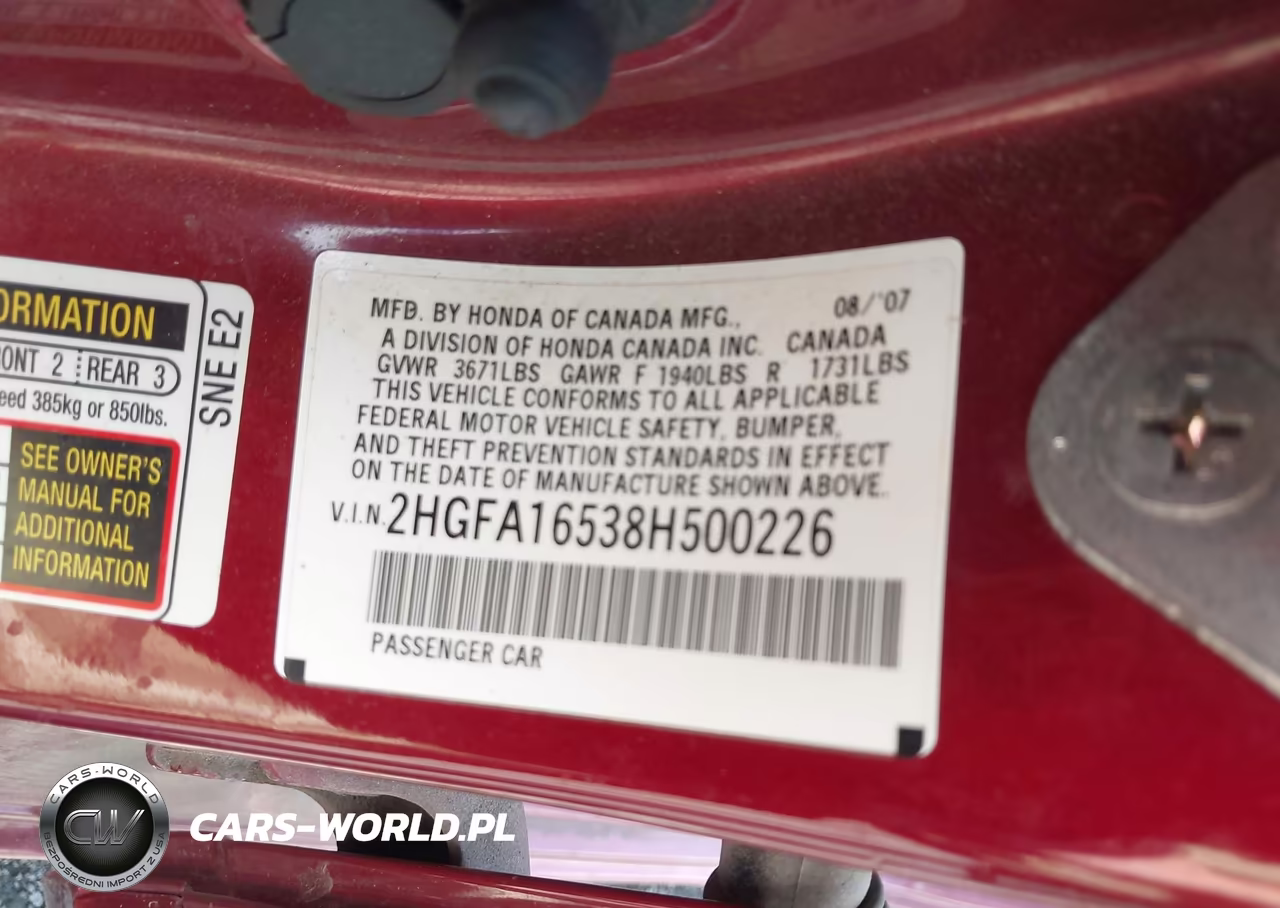 2008 Honda Civic Lx VIN:2HGFA16538H500226 - 9