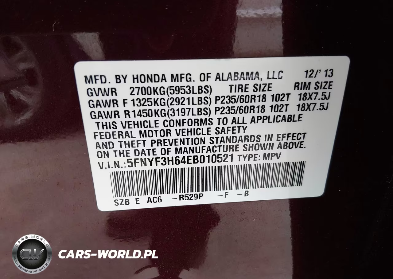 2014 Honda Pilot Ex-L VIN:5FNYF3H64EB010521 - 9