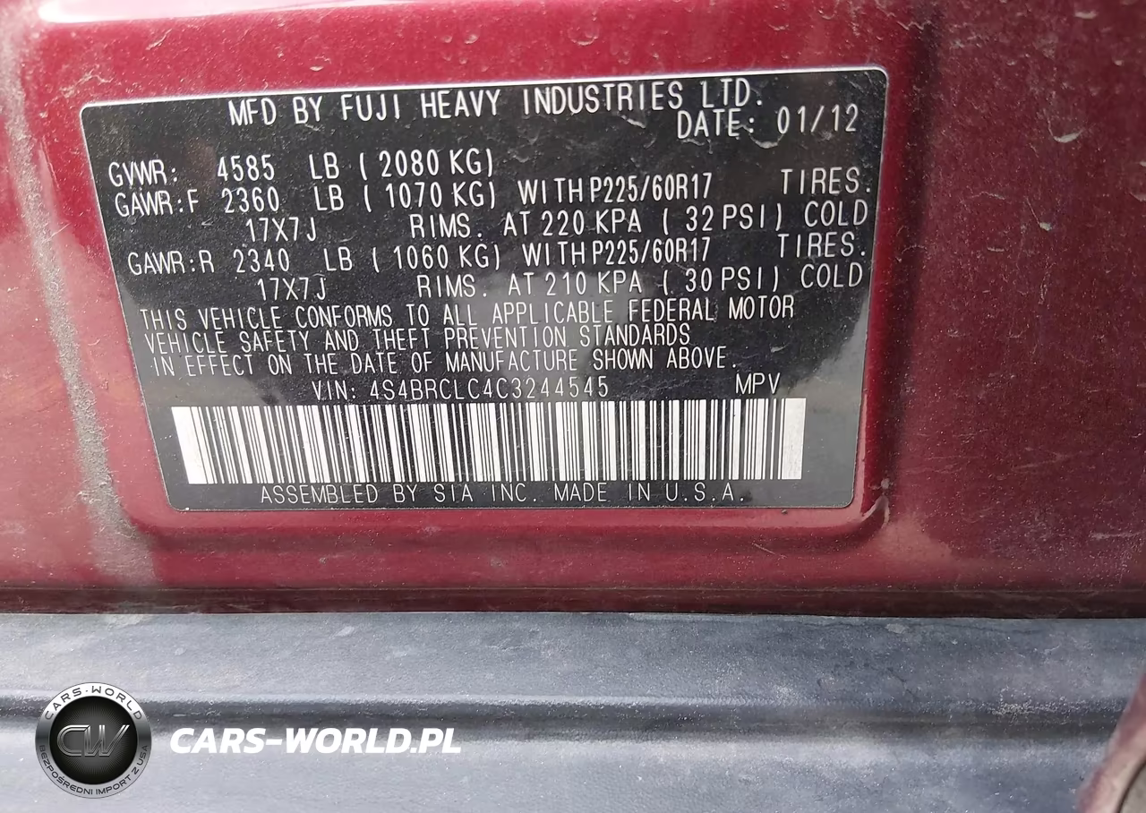 2012 Subaru Outback 2.5I Limited VIN:4S4BRCLC4C3244545 - 9