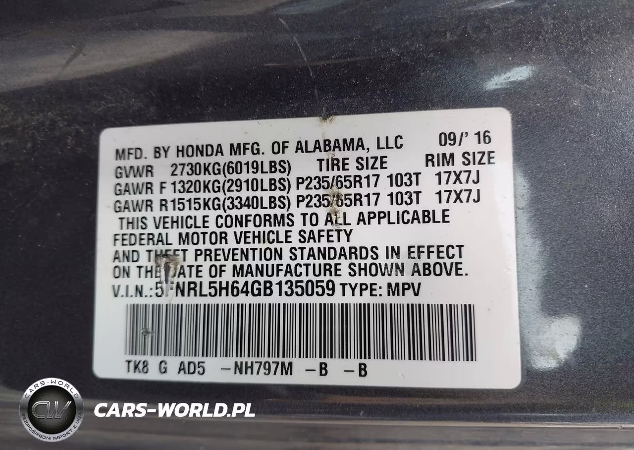 2016 Honda Odyssey Ex-L VIN:5FNRL5H64GB135059 - 9
