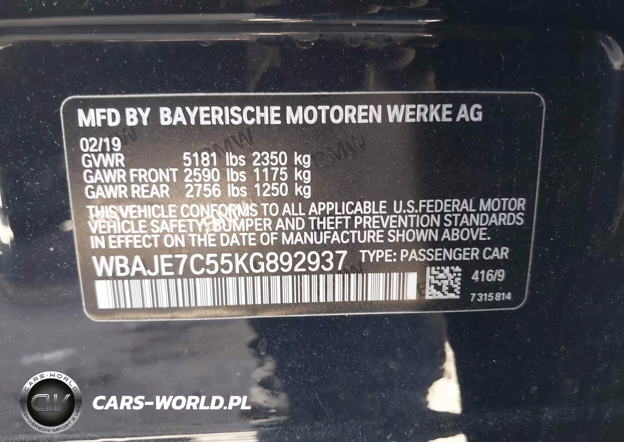 2019 BMW 540I xDrive VIN:WBAJE7C55KG892937 - 9