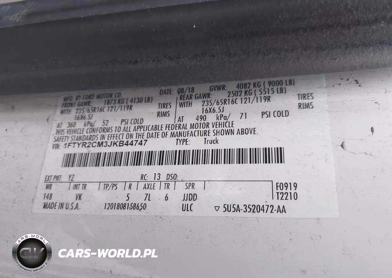 2018 Ford Transit-250 VIN:1FTYR2CM3JKB44747 - 9