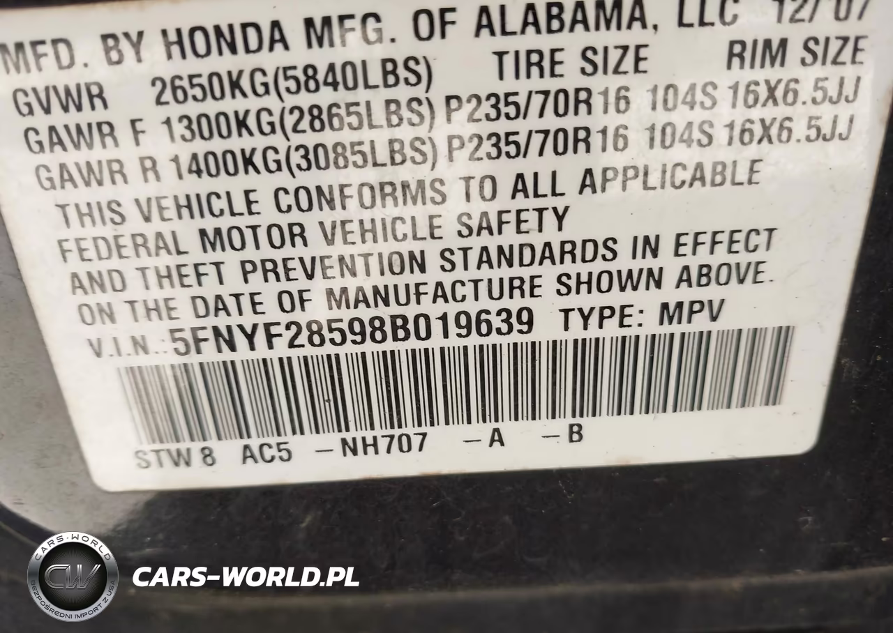 2008 Honda Pilot Ex-L VIN:5FNYF28598B019639 - 9