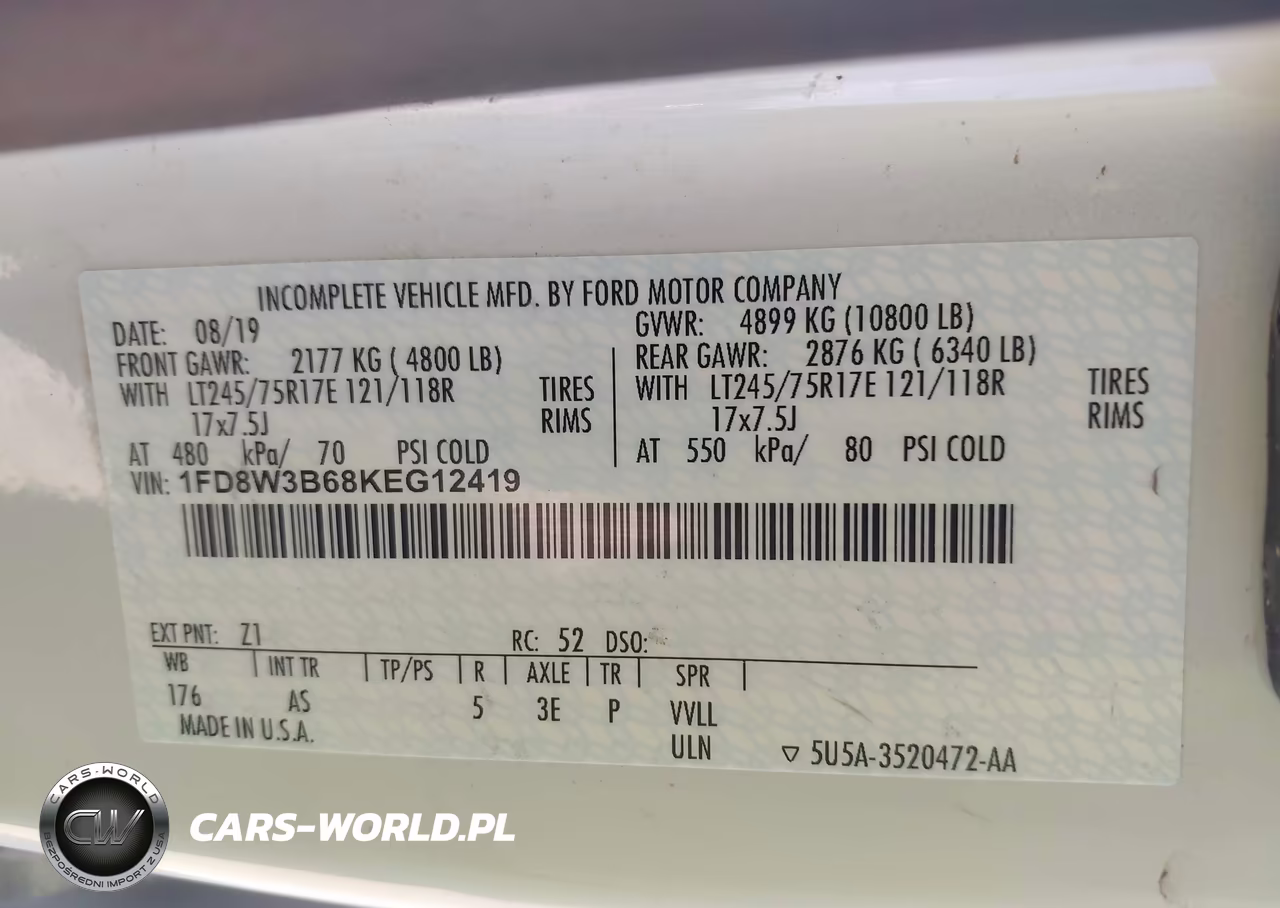 2019 Ford F-350 Xl VIN:1FD8W3B68KEG12419 - 9
