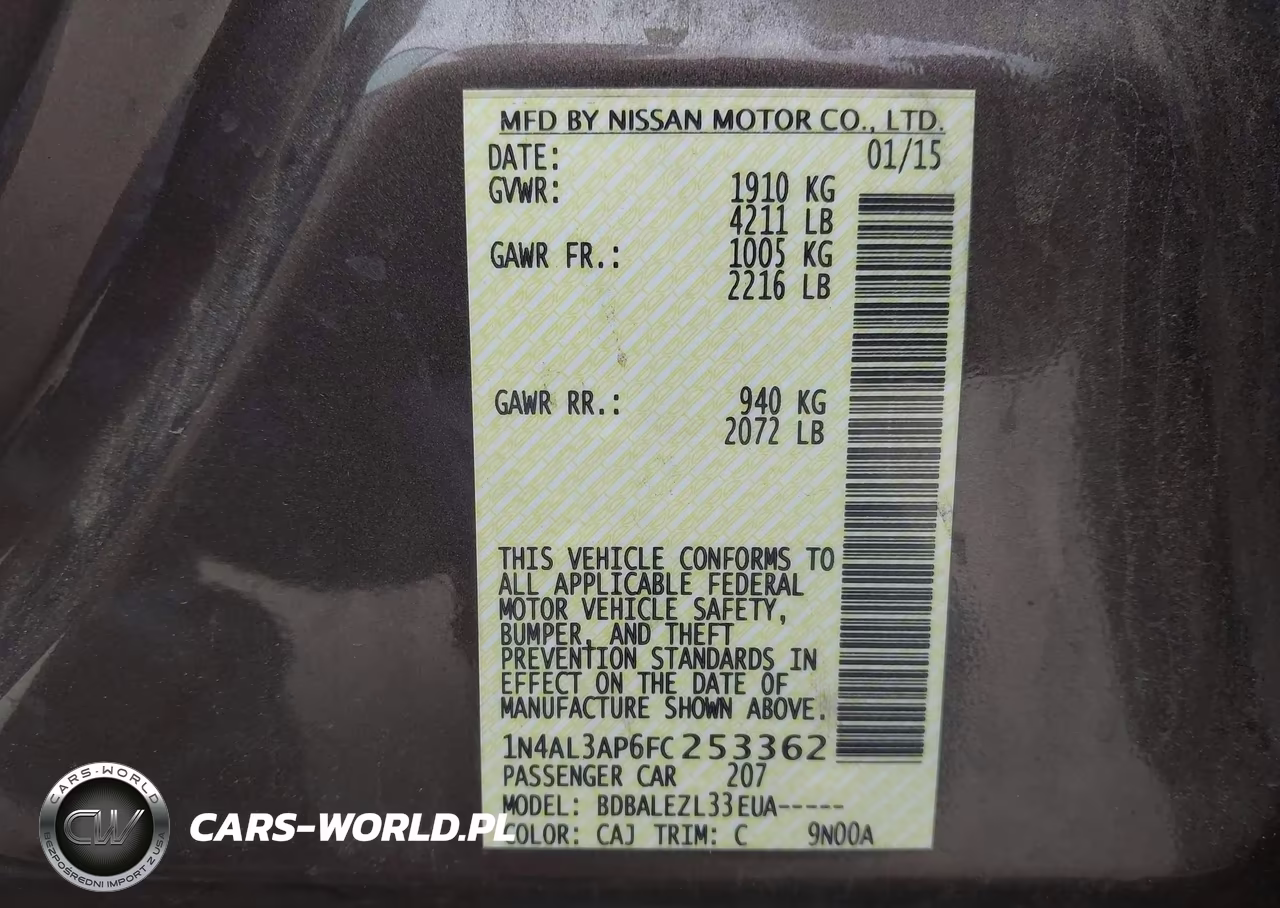 2015 Nissan Altima 2.5-2.5 S-2.5 Sl-2.5 Sv VIN:1N4AL3AP6FC253362 - 9