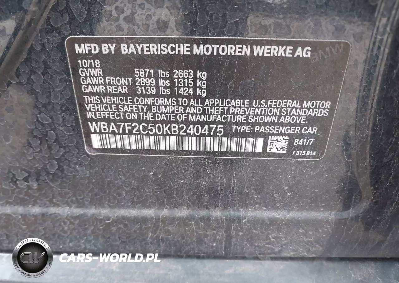 2019 BMW 750I xDrive VIN:WBA7F2C50KB240475 - 9